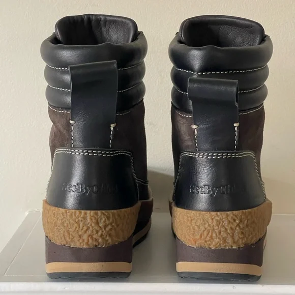 See By Chloé Women's Black and Brown Wedge Lace-Up Boots NWOT Size 37 - Picture 8 of 9